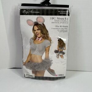 Leg Avenue Mouse Dress Up Costume 3 piece Kit Gray + Pink Ears Bowtie Tail READ*